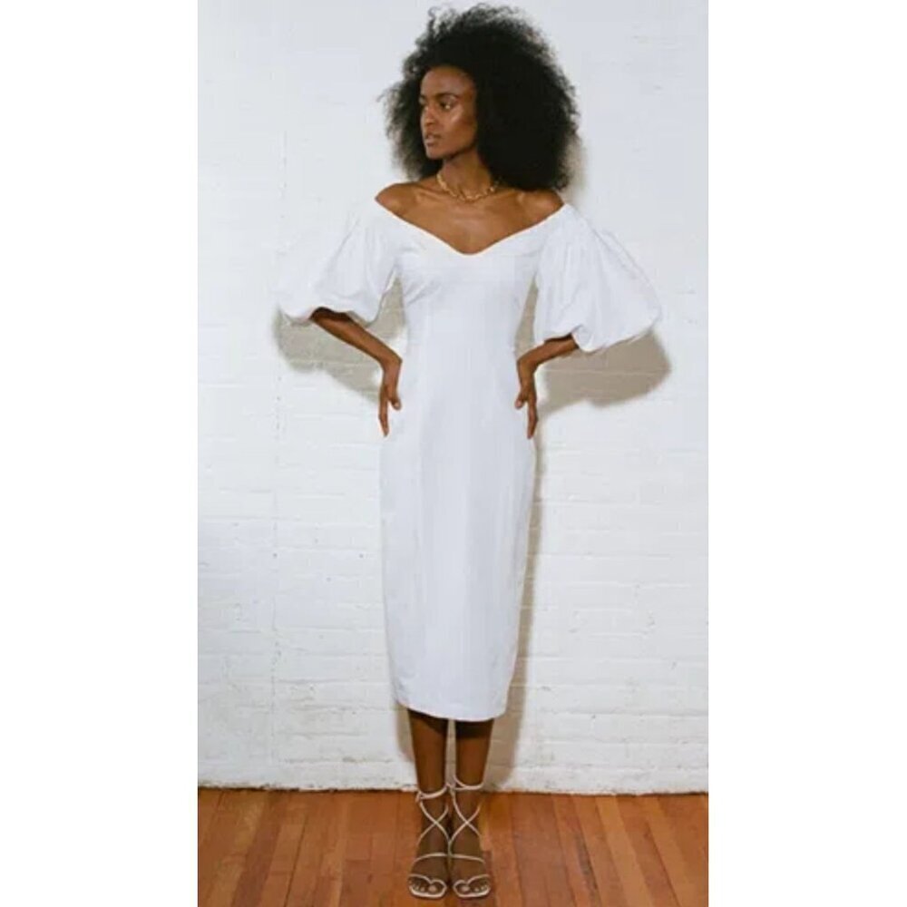 Mara Hoffman Namari Linen Puff Sleeve Midi Dress White Womens Size 2